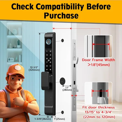 Vista 7 de Cerradura de puerta corrediza de vidrio, cerradura inteligente para puerta corrediza Eseesmart con teclado de código de huella dactilar, tarjeta
