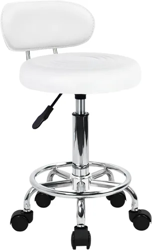 Vista 9 de KKTONER - Taburete rodante moderno de cuero sintético con respaldo bajo, altura ajustable, silla de trabajo para salón, diseño para dibujo, Negro