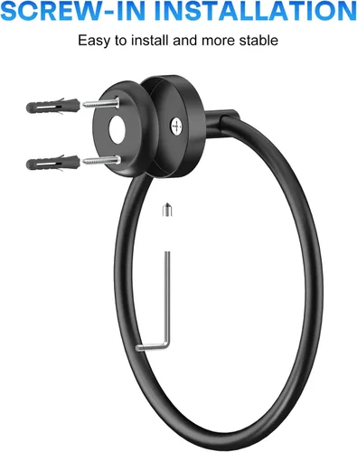 Vista 4 de Portatollas de Mano Atornillable Negro Mate Anillo para Toallas para Pared de Baño de Acero Inoxidable Colgador de Toallas Redondo para Accesorios