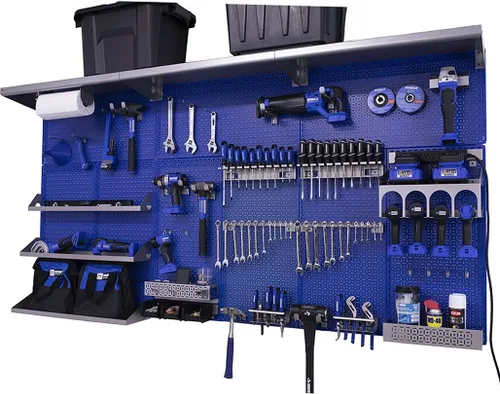 Vista 3 de OmniWall Weekend Warrior XL - Sistema de organización de pared de metal (negro/azul)
