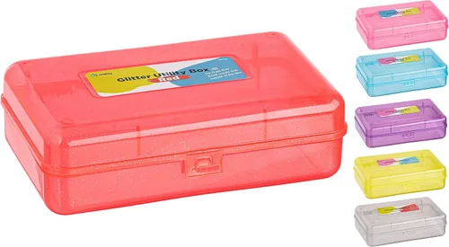 Vista 8 de Enday Caja de lápices de plástico con tapas de cierre a presión, color azul, pequeño organizador de suministros escolares y de oficina, también