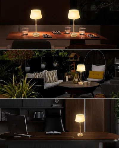 Vista 2 de UMEXUS Juego de 2 lámparas pequeñas inalámbricas recargables de mesa, luces regulables a pilas, luz de acento portátil para mesa auxiliar