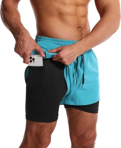 Vista 2 de OEBLD Mens Running Shorts 3 Inch Workout Gym 2-in-1 Pants Athletic Compression Tights