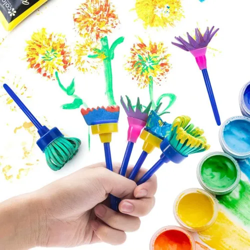 Vista 2 de 53 pinceles de pintura para niños, esponjas de pintura, lavables, juego de pinceles de pintura para niños pequeños de aprendizaje temprano, esponjas