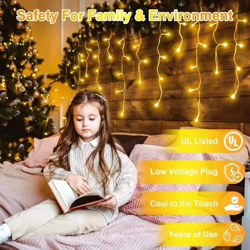 Vista 4 de 504 luces LED de Navidad de 50 pies, 112 gotas, 12 modos, luces de cuerda de Navidad blancas cálidas para exteriores regulables, luces de hadas