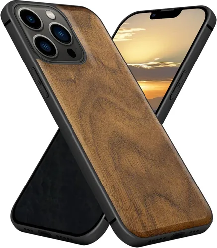 Vista 19 de Carveit Funda magnética de madera para iPhone 13 Mini [madera natural y TPU suave negro] funda protectora de madera única y elegante a prueba