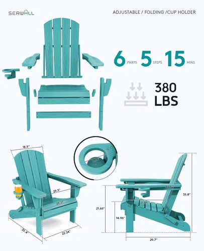 Vista 5 de SERWALL Silla Adirondack plegable ajustable con portavasos reclinable