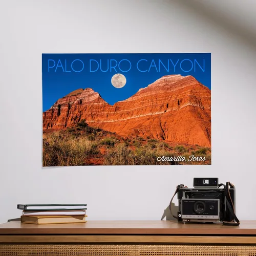Vista 2 de Lantern Press Impresión Giclée de 16 x 24 pulgadas, Amarillo, Texas, Palo Duro Canyon, Luna y Roca Roja