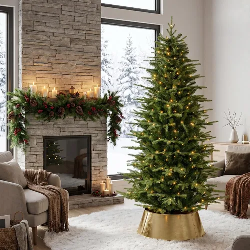 Vista 30 de Glitzhome Árbol de Navidad preiluminado, abeto artificial realista de 7.5 pies con 1,668 puntas y 680 luces centelleantes C3, 10 funciones de Aspen