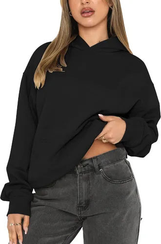 Vista 2 de Fanway&EC Sudadera casual de manga larga con capucha para mujer, holgada, ajustada, de gran tamaño, con bolsillo, para otoño