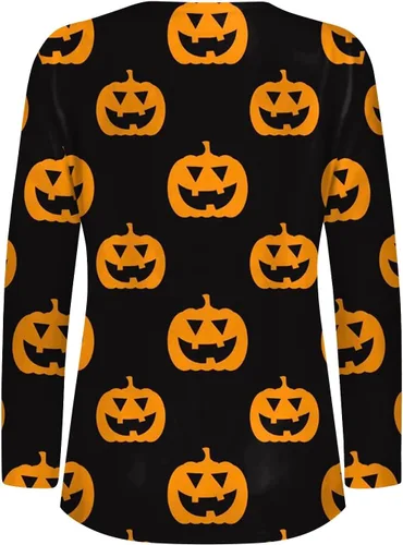 Vista 3 de Atuendos de otoño para mujer, a la moda, casual, cuello en V, manga larga, estampado de Halloween, con botones