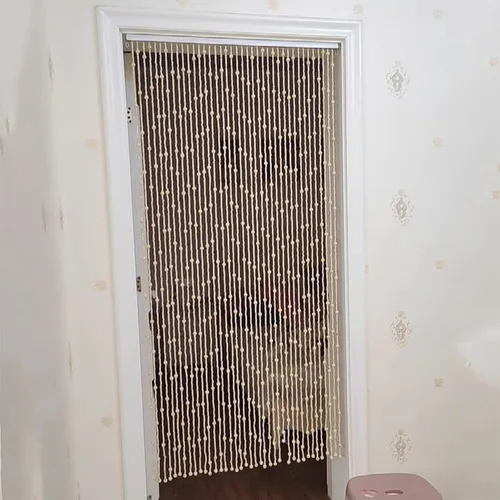 Vista 3 de Cortina de madera natural y bambú con cuentas, cortina de puerta con cuentas, cortina de puerta mosquitera con cuentas de madera, divisor