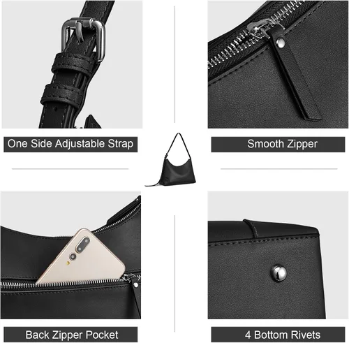Vista 5 de S-ZONE Monederos de cuero genuino para mujer, bolso de hombro, bolsos de mano, correa ajustable