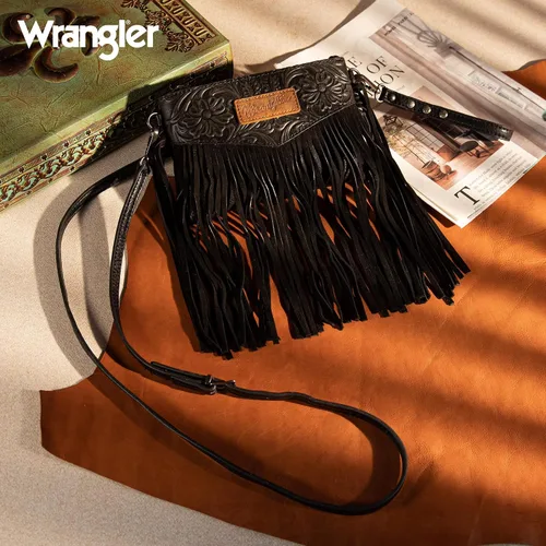 Vista 2 de Wrangler Bolso Cruzado Pequeño para Mujeres Bolso de Muñeca con Flecos Bolso Occidental