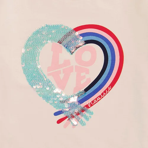 Vista 2 de Nautica Camiseta de manga corta para niña con diseño de lentejuelas abatibles, camiseta de algodón con interior sin etiqueta