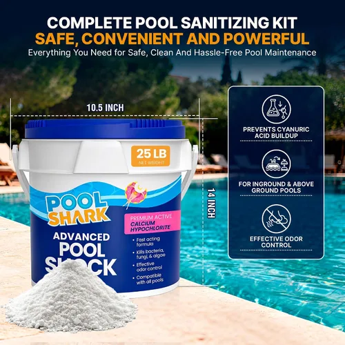 Vista 2 de Shock de Piscina de Hipoclorito de Calcio al 68% para Piscinas - Gránulos de Cloro Shock para Piscina de Natación Cubeta de 25 libras - Cloro