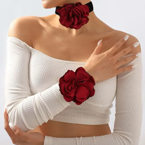 Vista 6 de Bounzhi Gargantilla de terciopelo con rosas góticas, collar negro, collar de muñeca y flores, elegante para mujer