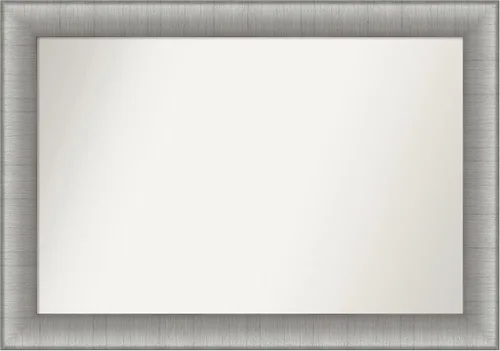 Vista 152 de Amanti Art Espejo de baño plateado para sobre el fregadero, 28 x 37 pulgadas, elegante espejo rectangular de peltre cepillado, marco de madera