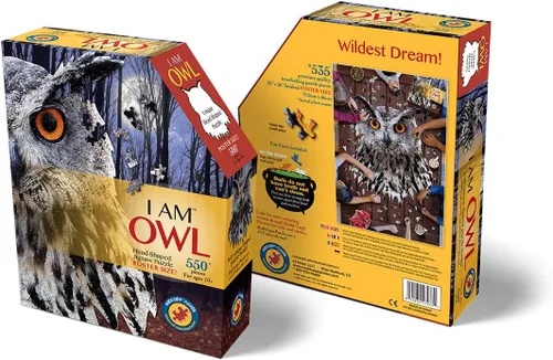 Vista 4 de Madd CAPP Puzzles I AM Owl - Rompecabezas de 550 piezas en forma de animal para adultos y niños, rompecabezas de búho de piso de tamaño de póster
