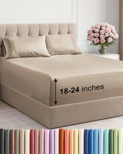 Vista 86 de Sábanas individuales de bolsillo extra profundo, sábanas transpirables y refrescantes de 3 piezas, juego de sábanas de lujo para hotel, suaves, sin