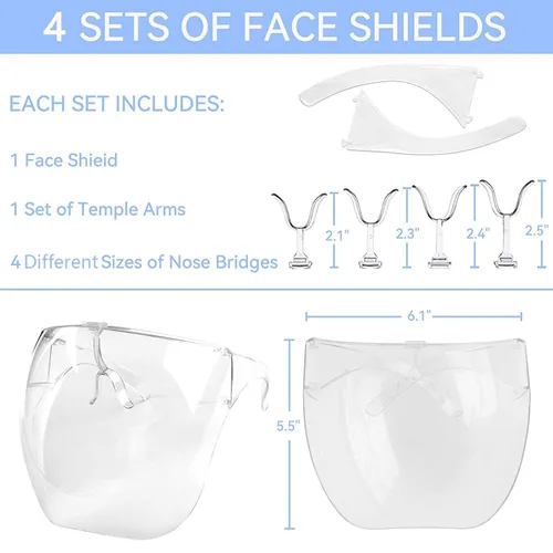 Vista 4 de Paquete de 4 protectores faciales con gafas, antiempañamiento, protección facial completa, protector contra salpicaduras, reutilizables