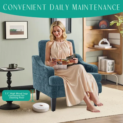 Vista 5 de Silla de acento moderna para dormitorio, silla de lectura tapizada con bolsillos laterales, sillas cómodas para sala de estar, sillón para sala