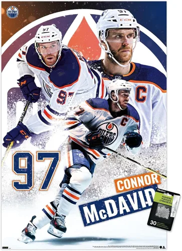 Vista 7 de Trends International NHL Edmonton Oilers - Póster de pared de Connor McDavid 22, 14.725 x 22.375 pulgadas, paquete de póster premium y alfiler