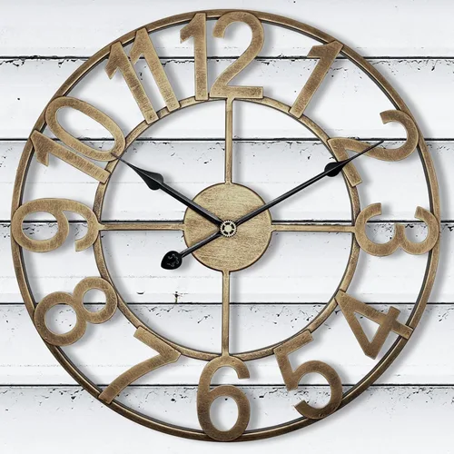 Vista 13 de Reloj de pared grande para exteriores, silencioso sin tictac, funciona con pilas, reloj de pared de metal moderno negro para patio, porche, área
