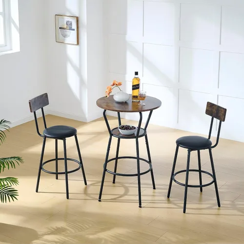 Vista 12 de LUCKHAO Juego de mesa de comedor de 3 piezas industrial para 2, mesa de comedor de altura de encimera de cocina con base de mesa ajustable