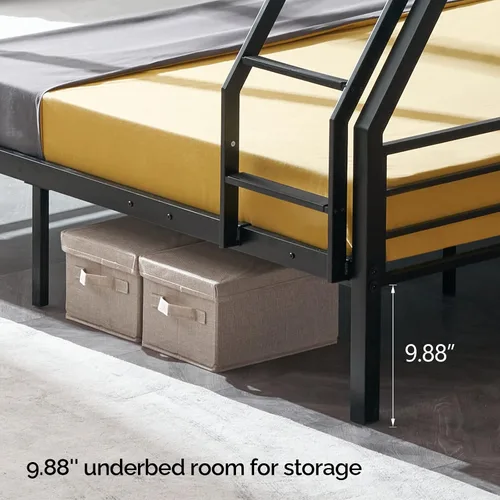 Vista 6 de VINGLI Litera Individual sobre Completa para Niños/Adultos con Escaleras de Peldaños Planos, Listones de Metal Resistentes, No Necesita Somier, Negro