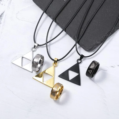Vista 6 de Winssigma Anillo trifuerza de la leyenda de Zelda, collar con símbolo de Zelda, joyería de cosplay para fanáticos, Metal, No es una piedra preciosa