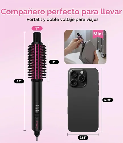 Vista 2 de Farery Mini cepillo térmico de 1 pulgada, retoques, rizador redondo Negro