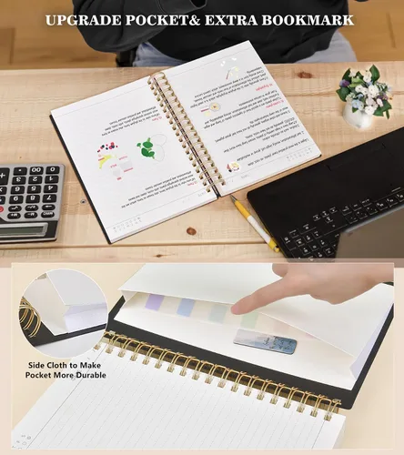 Vista 6 de MUAHLIUB Cuaderno de espiral rayado universitario de 8.5'' x 11'', 360 páginas rayadas gruesas para mujeres y hombres, cuaderno de espiral grande A4