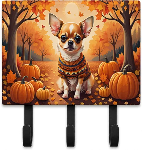 Vista 79 de Affenpinscher - Correa de otoño o llavero Affenpinscher Fall artwork on ceramic tile with three steel hooks for keys, leashes, towels