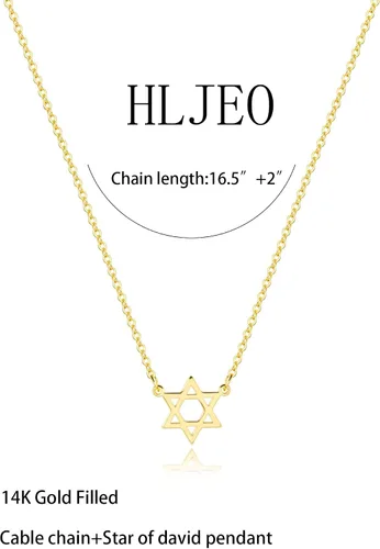Vista 6 de HLJEO Gold Necklace for Women, 14k Gold Dainty Star of David Flower Sun Evil Eye Infinity Design Simple Pendent Necklace for Girls