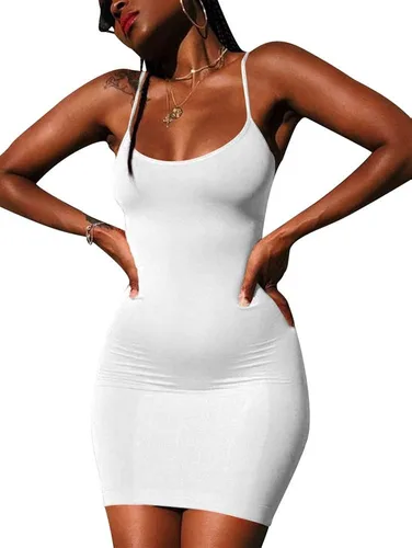 Vista 4 de LCNBA - Vestido sexy con tirantes delgados sin espalda básica contorneado al cuerpo mini vestido para club o fiesta
