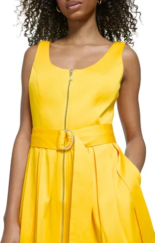 Vista 4 de Karl Lagerfeld Paris Women's Round Neck Zip Up Belted Dress