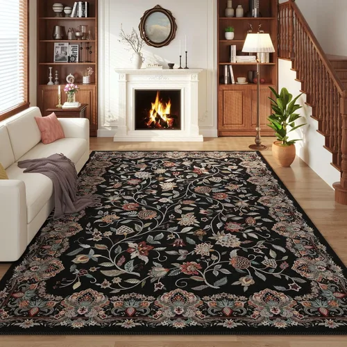 Vista 24 de Rugcomf Alfombra vintage de cachemira de 2 pies 7 x 8 pies, lavable a máquina, antideslizante, alfombra floral de pelo bajo para cocina, lavandería