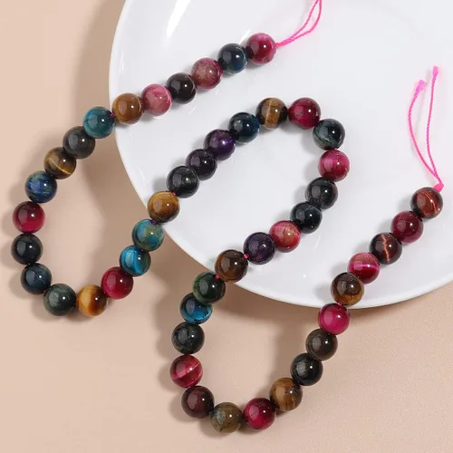 Vista 2 de Cuentas redondas sueltas de ojo de tigre natural de 0.315 pulgadas (0.315 in) con poder curativo para hacer joyas, pulseras y collares