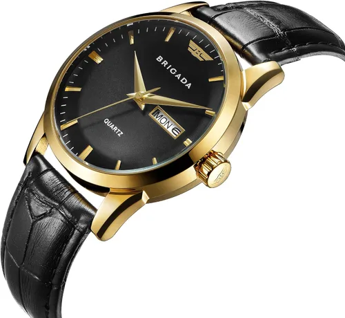 Vista 2 de BRIGADA Relojes para hombre de la marca suiza clásico reloj de vestir dorado para hombre con calendario de fecha, cuarzo casual de negocios