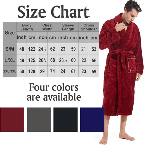 Vista 6 de Inner Wish Bata de felpa para hombre, acogedora y cálida, bata larga con bolsillos (gris oscuro)