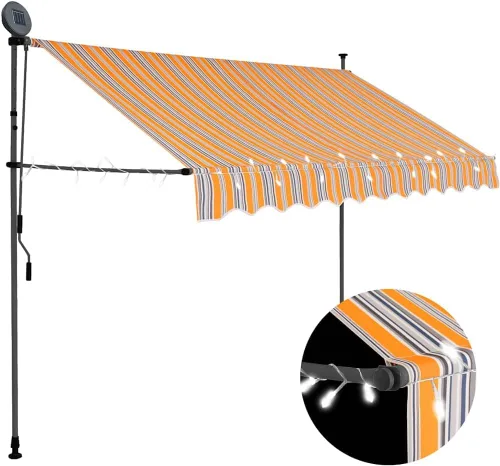 Vista 16 de vidaXL Toldo retráctil, toldo retráctil manual para patio al aire libre, toldo de refugio de sombra con LED para jardín, patio, balcón, 98.4 Naranja