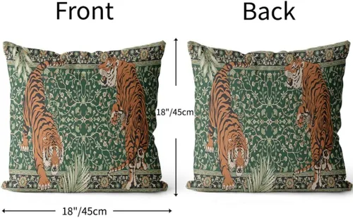 Vista 3 de Juego de 2 fundas de almohada de tigre de 18 x 18 pulgadas, diseño de leopardo y guepardo, fundas de almohada para sofá, estilo vintage, bohemio