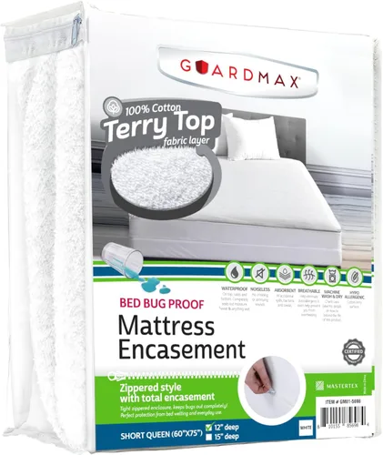 Vista 60 de Guardmax Funda de colchón individual con cremallera, protector de colchón 100% impermeable, suave y absorbente de algodón de rizo superior