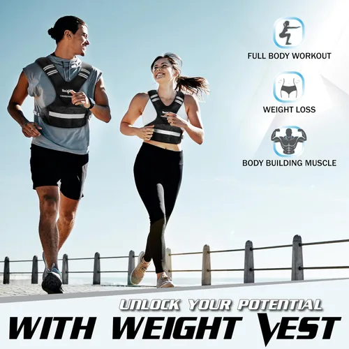 Vista 7 de Yes4All - Chaleco con peso ajustable de 11 a 32 libras con tira reflectante, chaleco de peso grande para entrenamiento de fuerza para hombres