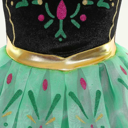 Vista 6 de Disfraz de princesa para niñas, disfraz verde con accesorios para cosplay, Navidad, fiesta de cumpleaños