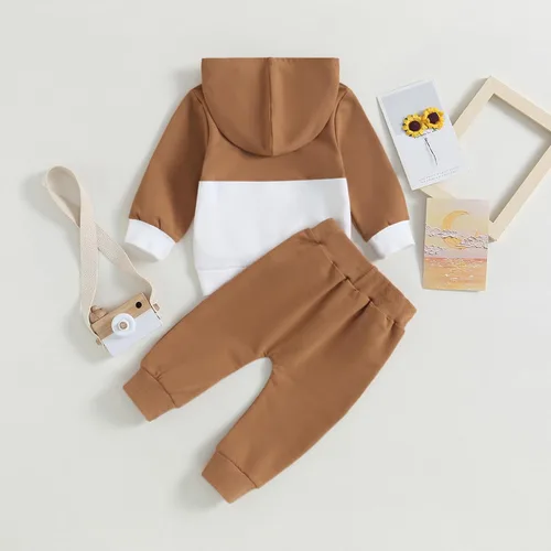 Vista 2 de Endorothii Conjunto de sudadera con capucha y pantalones de manga larga para bebé niño y niño, 2 piezas, ropa de otoño