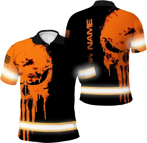 Vista 16 de Maddly Polo de alta visibilidad con diseño de calavera y bandera de Estados Unidos, ropa de trabajo patriótica con nombre personalizado
