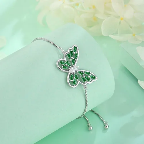 Vista 5 de STARCHENIE Collar de mariposa y pulsera para mujer de plata de ley 925 con diseño de mariposa esmeralda