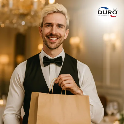 Vista 8 de DURO Bolsas de regalo de papel marrón de 10 x 6.75 x 12 pulgadas con asas, bolsas de compras de papel kraft reciclado con asas a granel